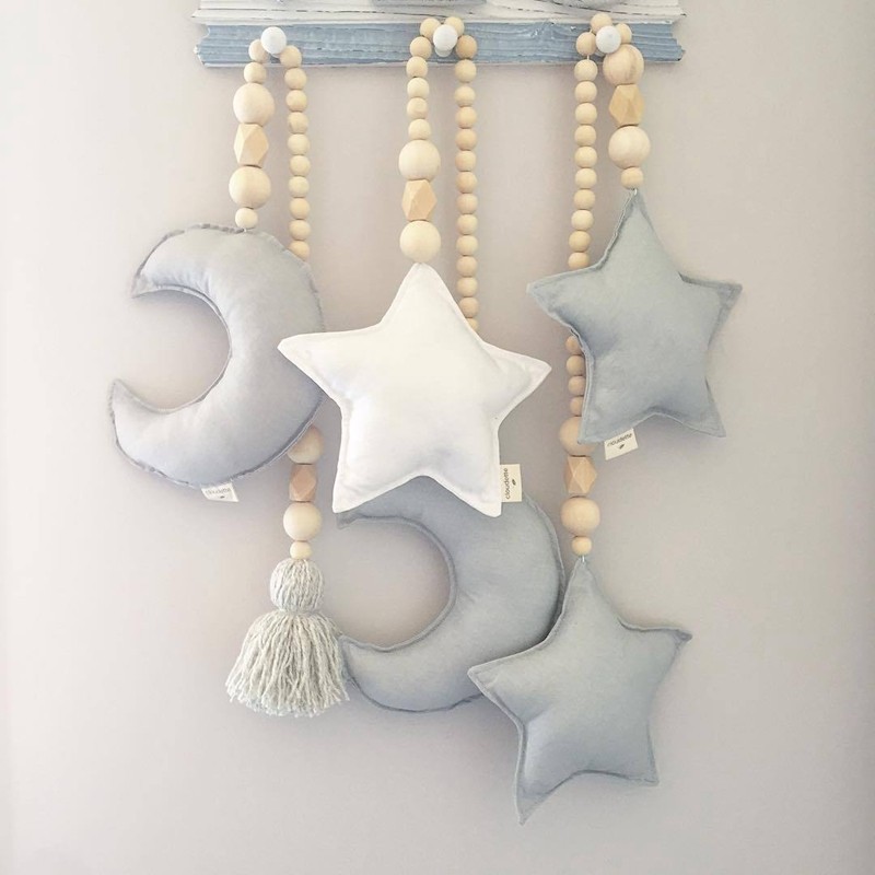 Nordic wind star moon beaded decoration tassel fabric wall decoration children's room crib tent bed curtain decoration