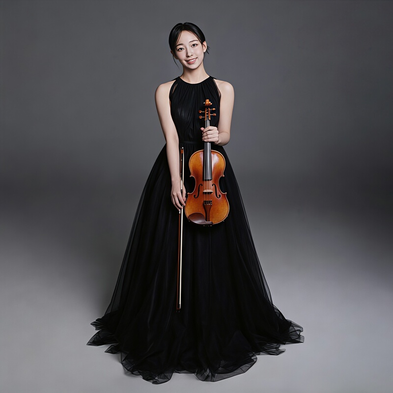 High-End Elegant High-Waisted A-Line Sleeveless Black Performance Dress for Violin Concert Host