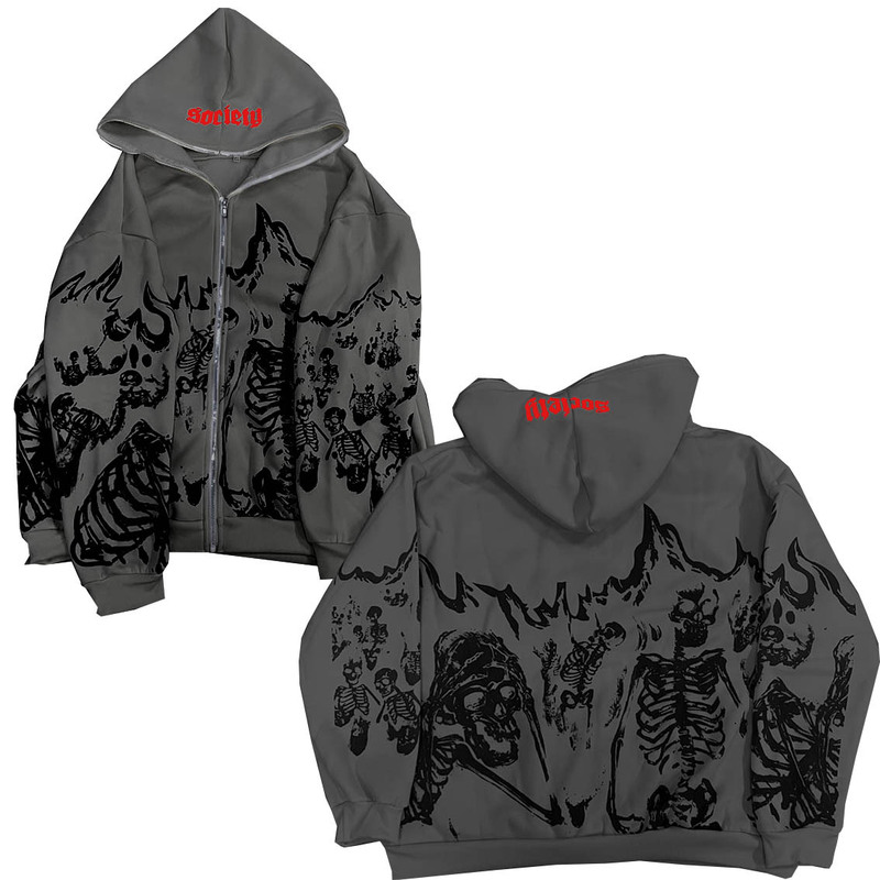 Cross-Border Y2K Zip-Up Sweatshirt Gothic Cardigan Sweatshirt Skull Sweatshirt Hooded Jacket Full-Face Retro Sweatshirt