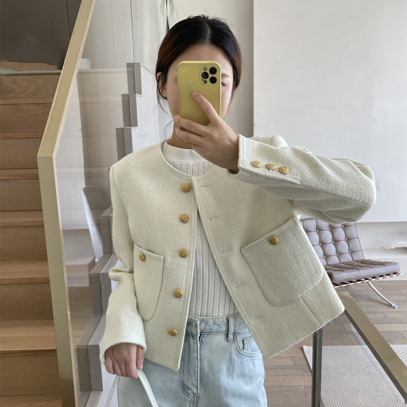 2022 autumn and winter new small wool blend small fragrance coat women's short tweed temperament ladies top