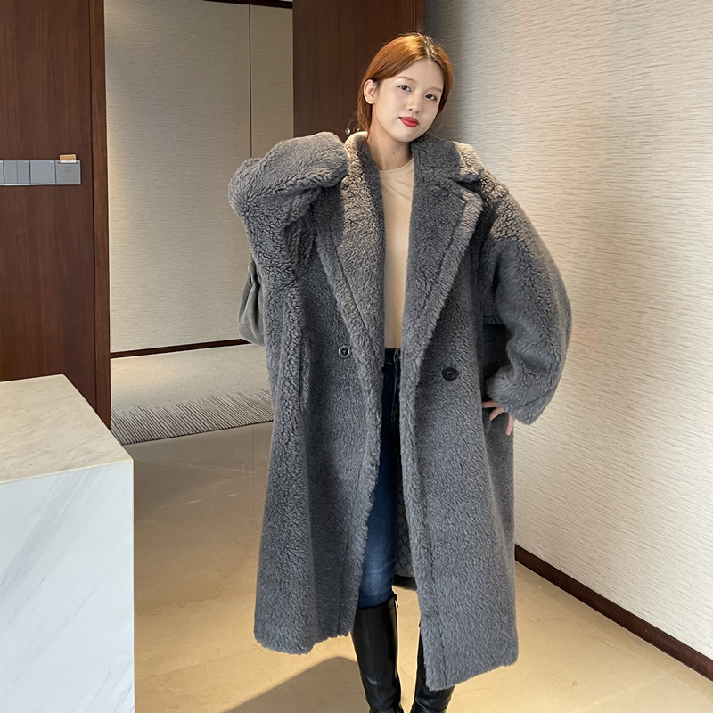 2022 winter new M family teddy bear coat women's fur lamb hair camel hair one teddy mid-length coat