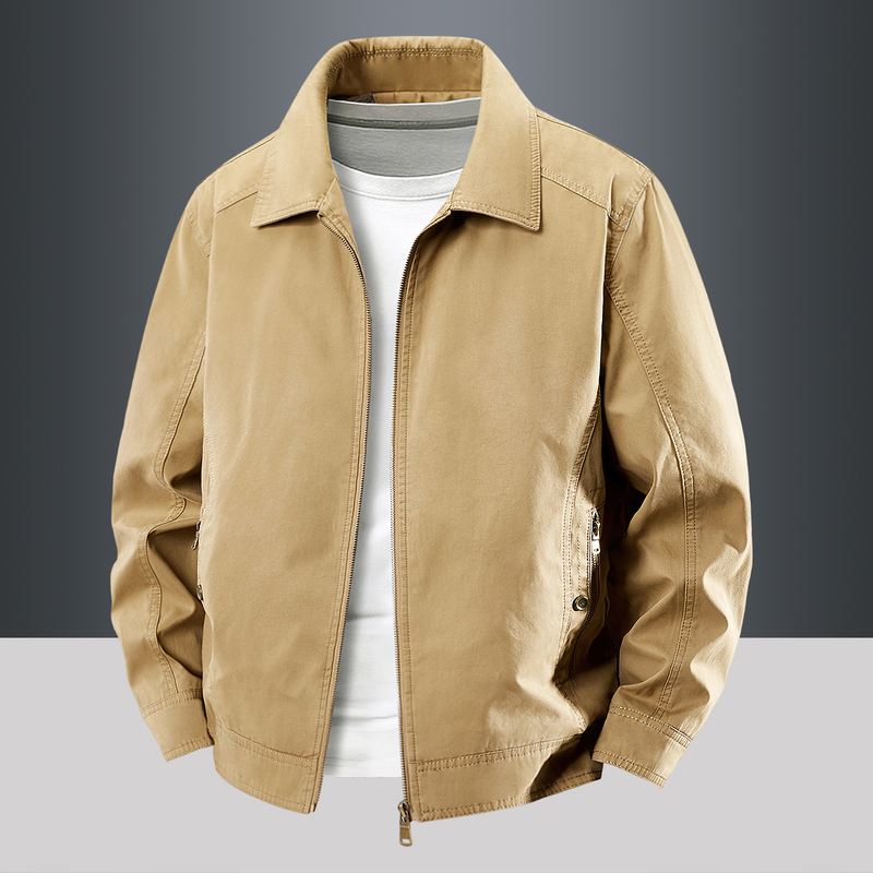 Autumn Men's Pure Cotton Jacket, Men's Spring and Autumn Casual Loose Thin Business Jacket for Middle-Aged Dads, Autumn Outerwear for Men