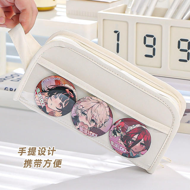 Transparent Pain Bag Pencil Case That Can Hold Badges, Anxiety-Relief Hidden Pain Bag Stationery Box, Solid Color, Large Capacity, High Aesthetic Value, Niche 2026 New Model, Anime-Style for Girls, Small Capacity, Japanese-Style Stationery Box, Pain Pencil Case