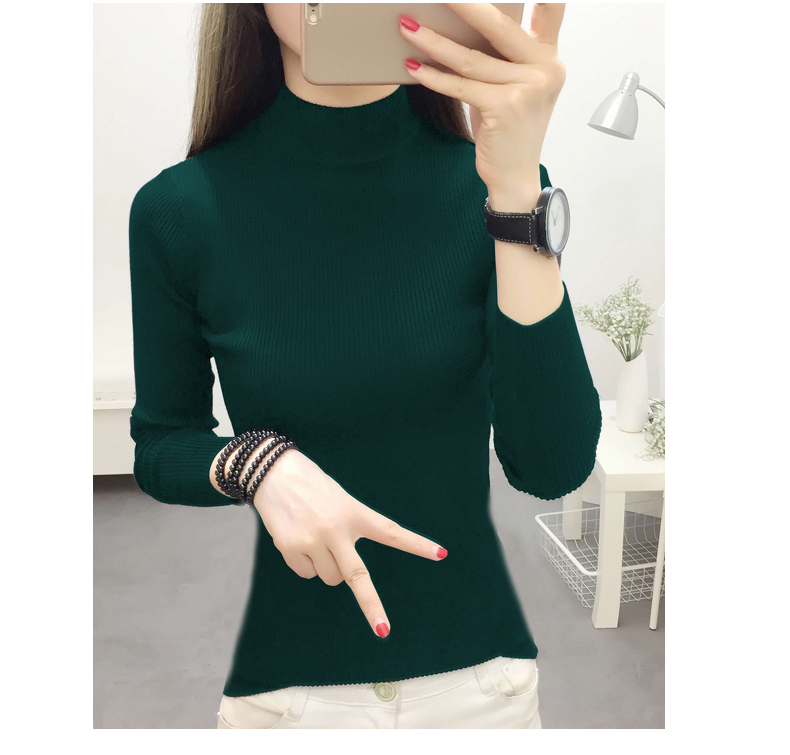 Áo len nửa cổ của phụ nữ đầu ngắn mùa thu và mùa đông Phiên bản mới của Hàn Quốc của chiếc áo sơ mi bó sát tự thắt chặt tay áo dài bên trong áo len quần áo nữ