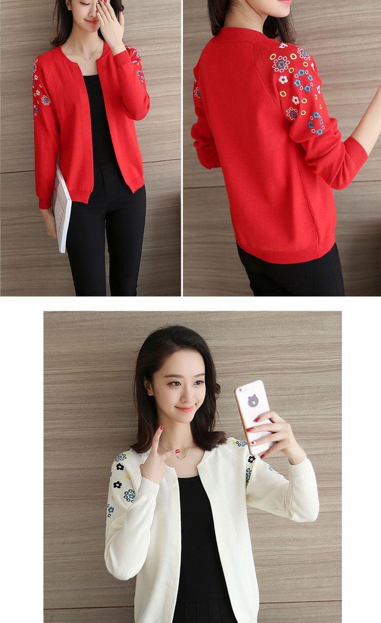 Mùa xuân 2017 hè mới phiên bản Hàn Quốc của áo len nữ cardigan thêu hoa nữ áo ngắn cardigan áo sơ mi ao so mi nu dep