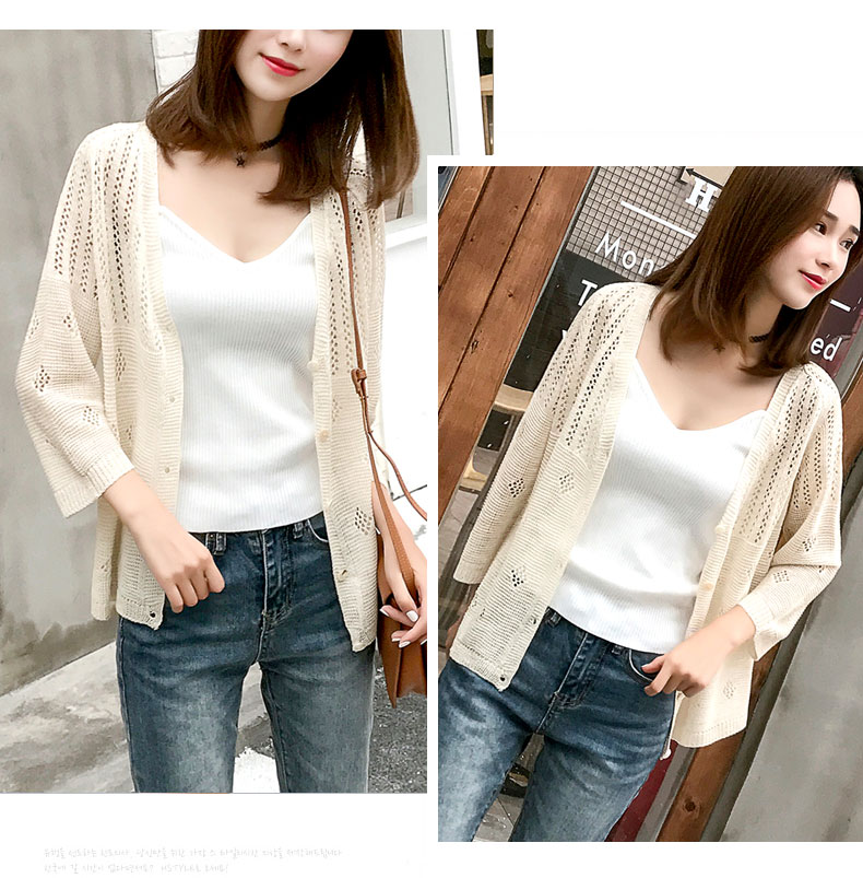 Áo len dệt kim lụa nữ mùa hè phiên bản mới của Hàn Quốc áo sơ mi chống nắng rỗng phần mỏng áo khoác nhỏ hoang dã bên ngoài áo điều hòa thời trang công sở nữ