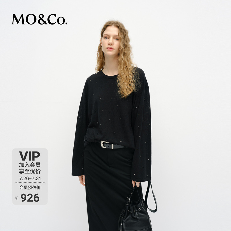 Moco Knitwear Contains Cotton and Linen, with Rhinestones, Loose-Fitting, Thin Top, Light and Easy to Wear, with a Lazy Vibe, Mo Anke Moco Knitwear Contains Cotton and Linen, with Rhinestones, Loose-Fitting, Thin Top, Light and Easy to Wear, with a Lazy Vibe, Mo Anke