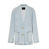 MOCO2024 spring new product raw edge V-neck collarless silhouette nostalgic cotton denim jacket MBD1JKT034