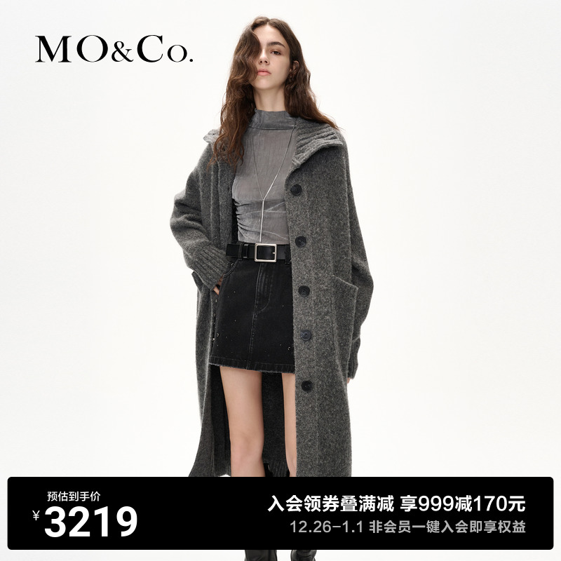 MOCO2023 winter new product with alpaca wool Lazy Flap Loose Collar Loose long Thick Real Sweater Coat MBC4CAR014 -Taobao