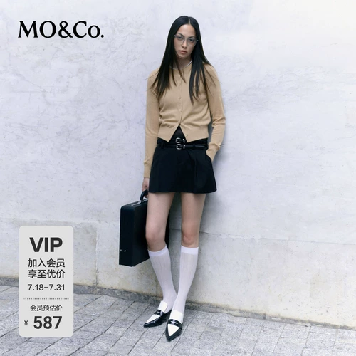 [Овечья шерсть × Кашемир] MOCO Вязаный топ Майяра в студенческом стиле с открытой 𫔭рубашкой и укороченным топом на талии