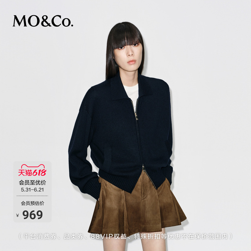 Moco Knitted Cardigan Wool Cashmere Sweater with Lapel Batwing Sleeves Ribbed Hem Moanke