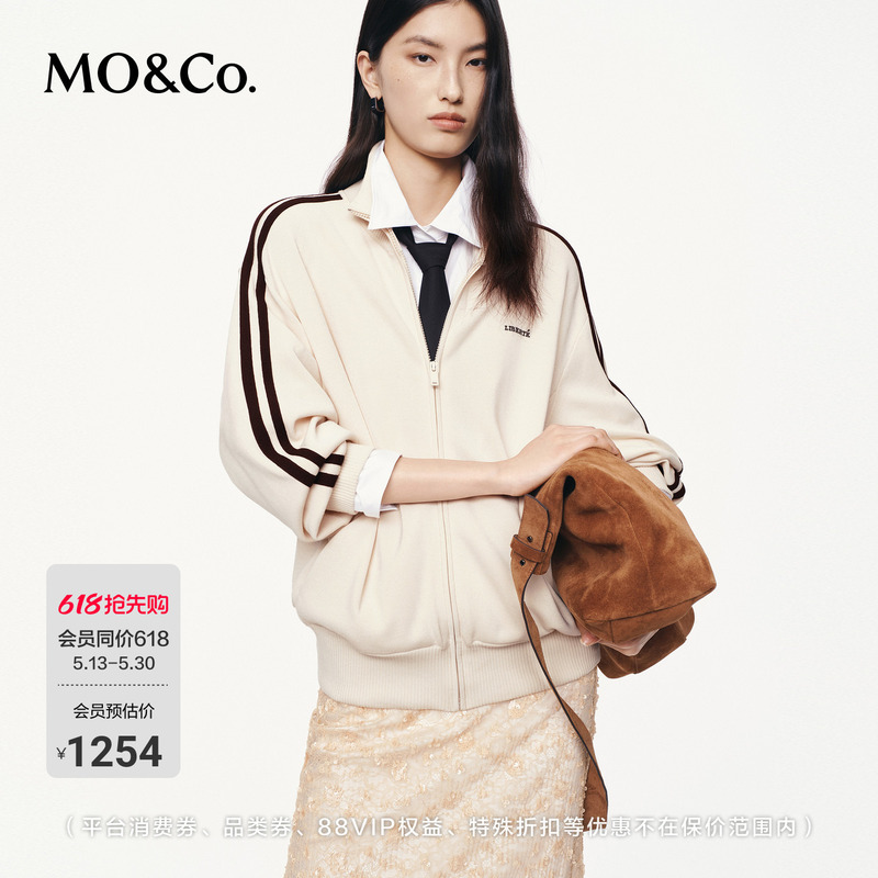 Moco Sweater Jacket, Mo Anke Spring and Autumn Acetate Wool, Retro Sports Style, Double Zipper