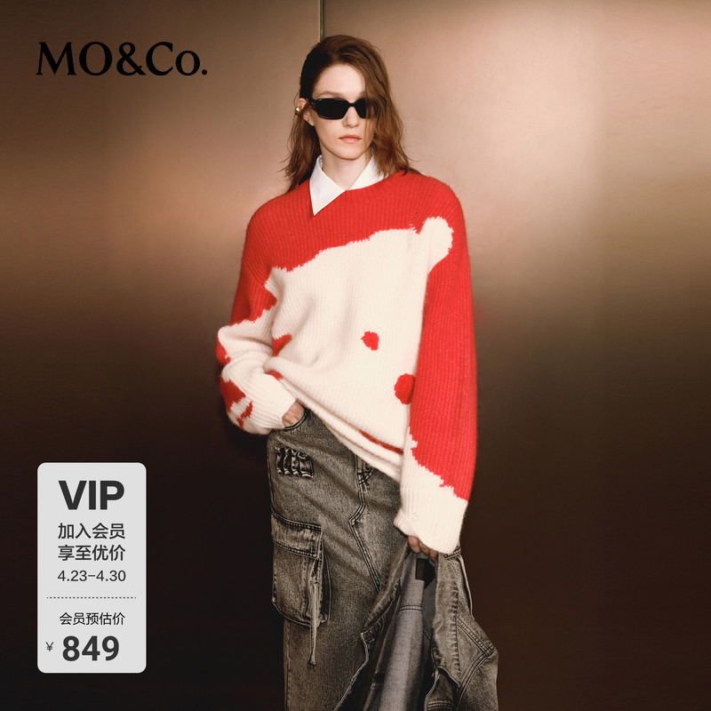 Moco Sweater Contains Alpaca Wool, Thick and Warm, Heavy-Duty Bear Knit, Loose Fit with Dropped Stitch and Holes, Moanki