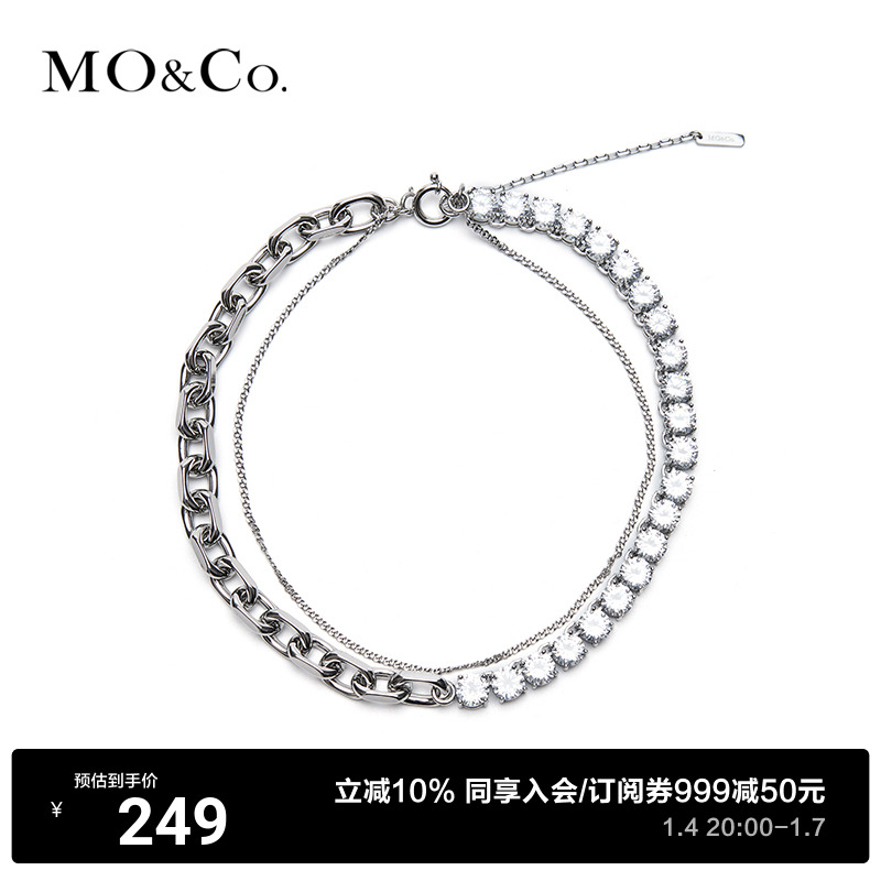 MOCO double layer chain metal splicing zircon necklace MBB1JEW003 -Taobao