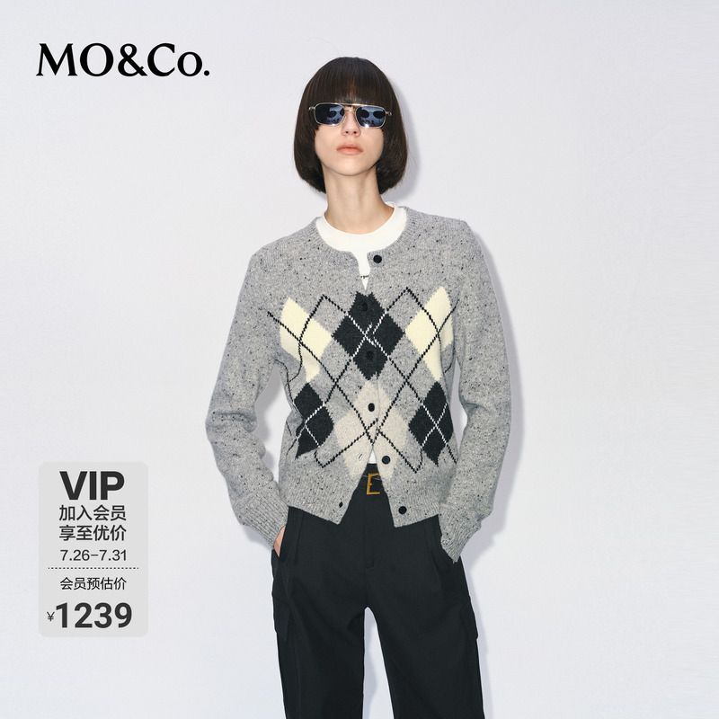 Moco Knit Cardigan Fair Isle Sweater Argyle Pattern with Sheep Wool Moanko Moco Knit Cardigan Fair Isle Sweater Argyle Pattern with Sheep Wool Moanko