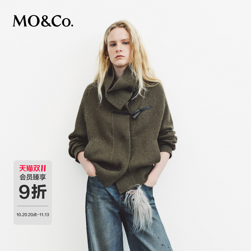Moco Sweater Jacket 2026 Winter New Product Sheep Wool Yak down Horn Button Lapel Short Style Mbf4Car009