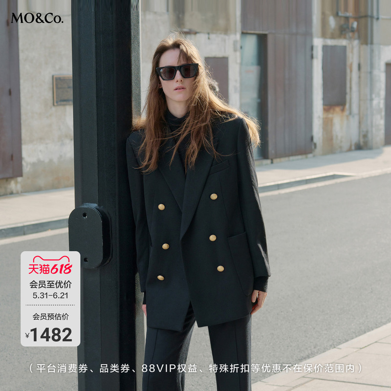 Moco Suit Wool Fine-Spun Vintage Double-Breasted Gold Button Wide-Shoulder Silhouette Jacket for Commuting and Casual Wear by Moanke Moco Suit Wool Fine-Spun Vintage Double-Breasted Gold Button Wide-Shoulder Silhouette Jacket for Commuting and Casual Wear by Moanke