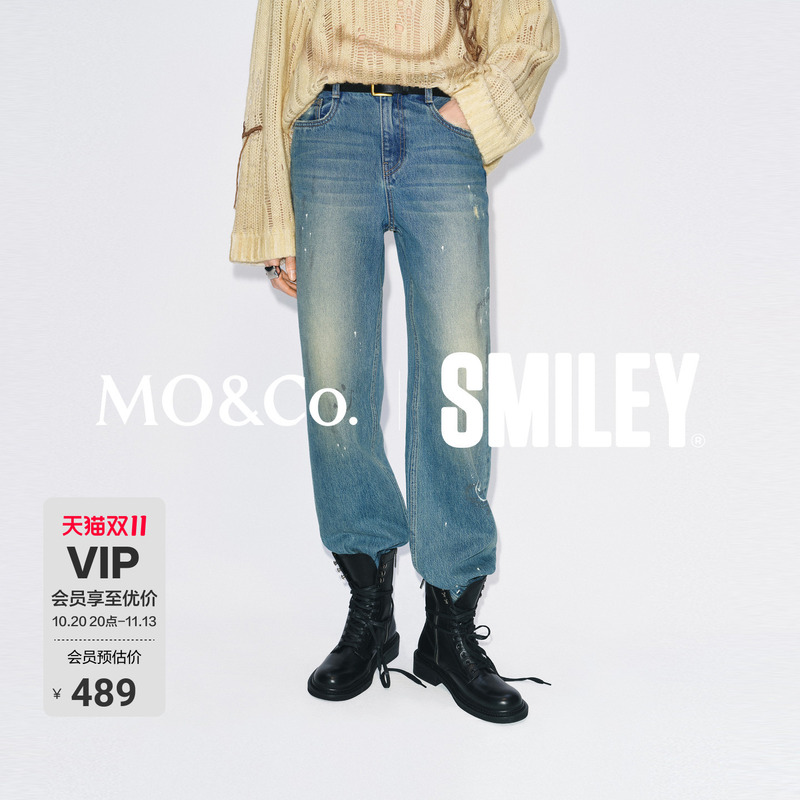 [Smiley Collaboration] Moco Jeans with Dirty Ink Spray Effect, Vintage Cotton Mo&Co