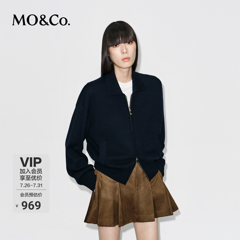 Moco Knitted Cardigan Wool Cashmere Sweater with Lapel Batwing Sleeves Ribbed Hem Moanke