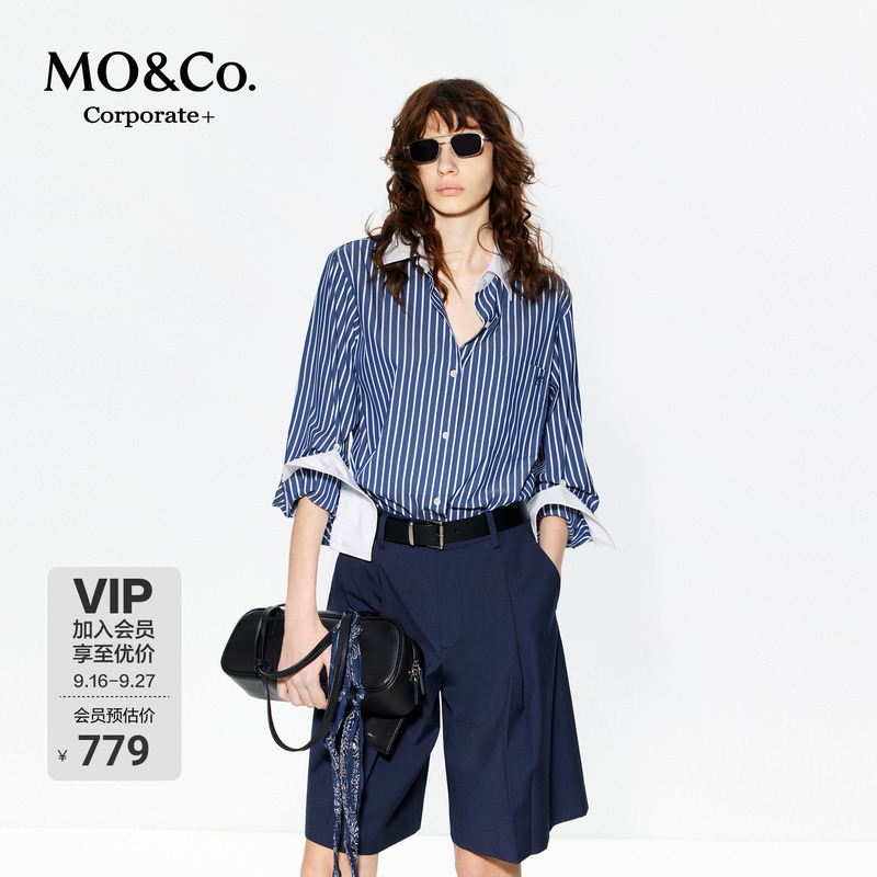 【C+ Series】Moco Shirt with a Silky Feel, Blue and White Striped Nautical Style by Moanke