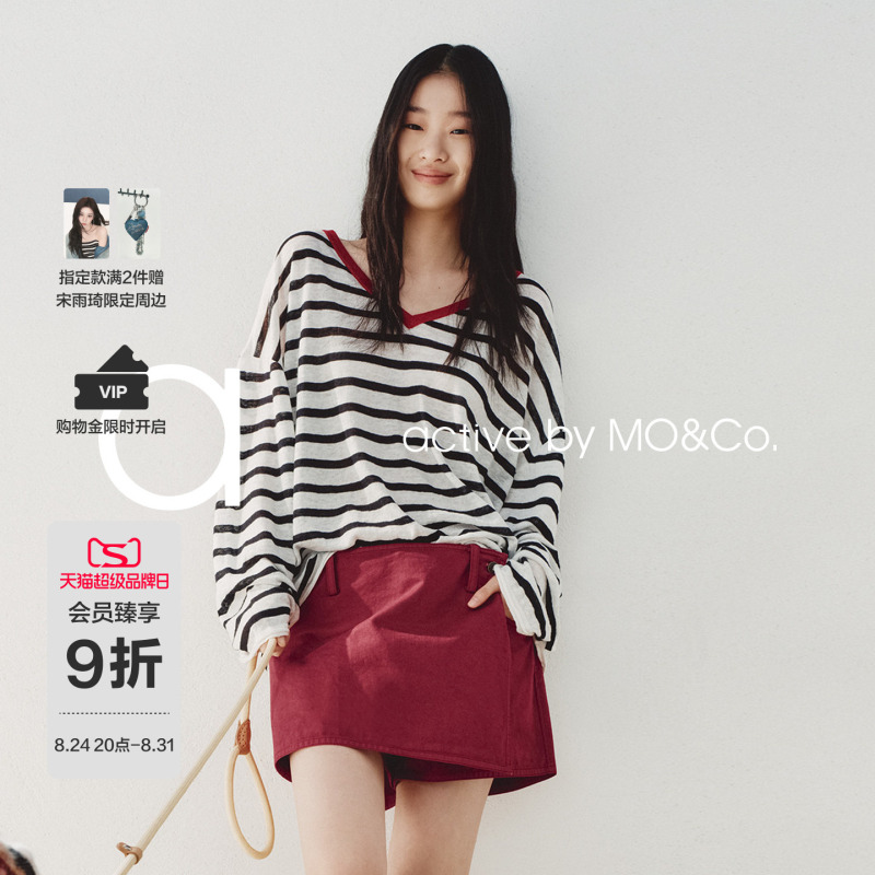 [Active Series] Moco Knitwear 2026 Autumn New Cotton, Linen, Silk, Lightweight and Transparent Blouse Mbf3Swt014