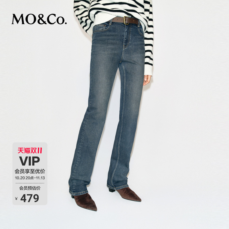 Moco Jeans in Nostalgic Style, Washed Blue, Slim Straight Cut, Tailored Mid-Rise, Mo&Co