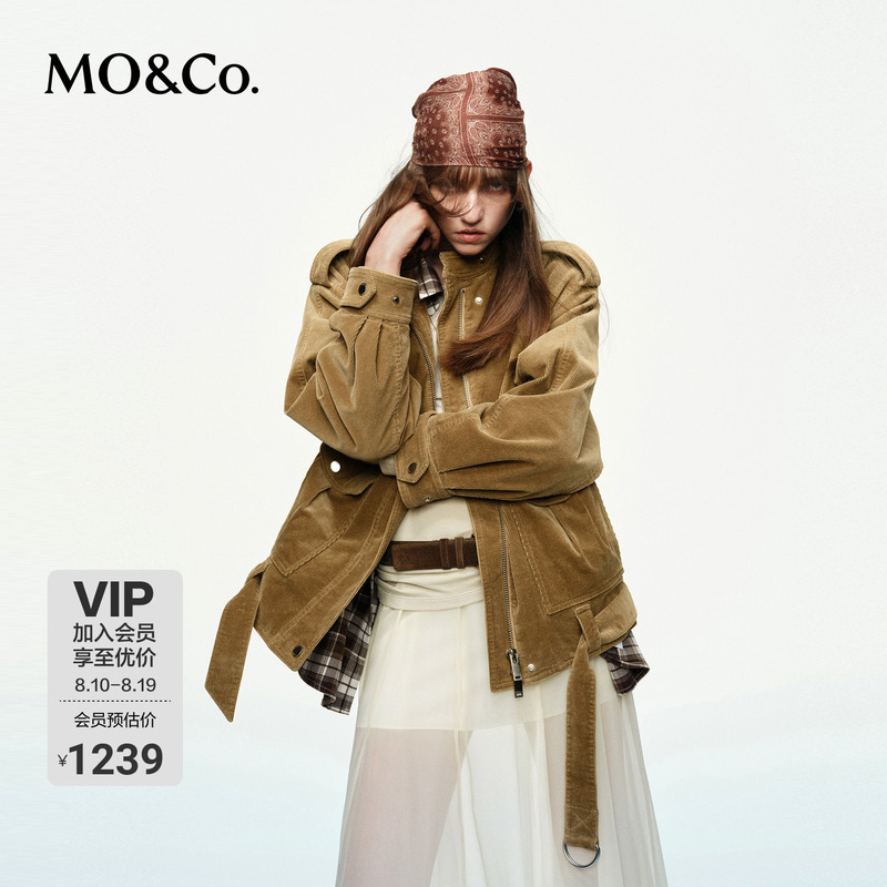 Moco Jacket, Mo Anke Spring and Autumn Corduroy Workwear Jacket, Returning to the Countryside, Stand-Up Collar with Belt