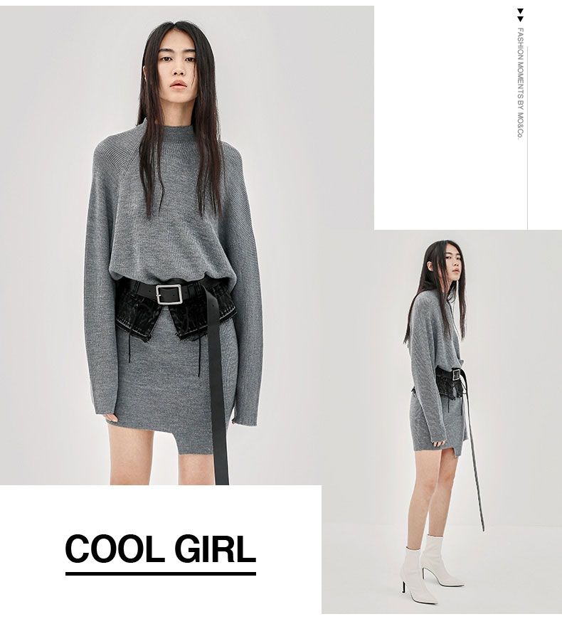 MOCO áo len len màu rắn đáy đầm nữ 2018 thu đông mới MA183DRS304 Moan đầm ngủ nữ