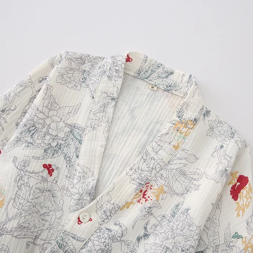 Весенняя летняя хлопковая пижама, марлевый лонгслив, банный халат, цветочный принт