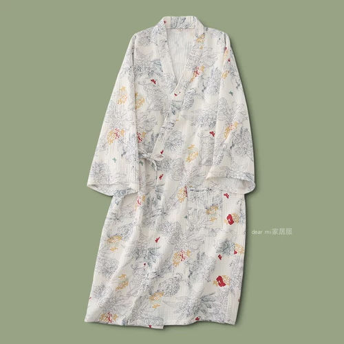 Весенняя летняя хлопковая пижама, марлевый лонгслив, банный халат, цветочный принт