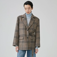 Mùa đông 2018 mới lưới houndstooth màu cà phê ca rô hai khóa chic chic đai dày phù hợp với áo khoác nữ đồ vest nữ