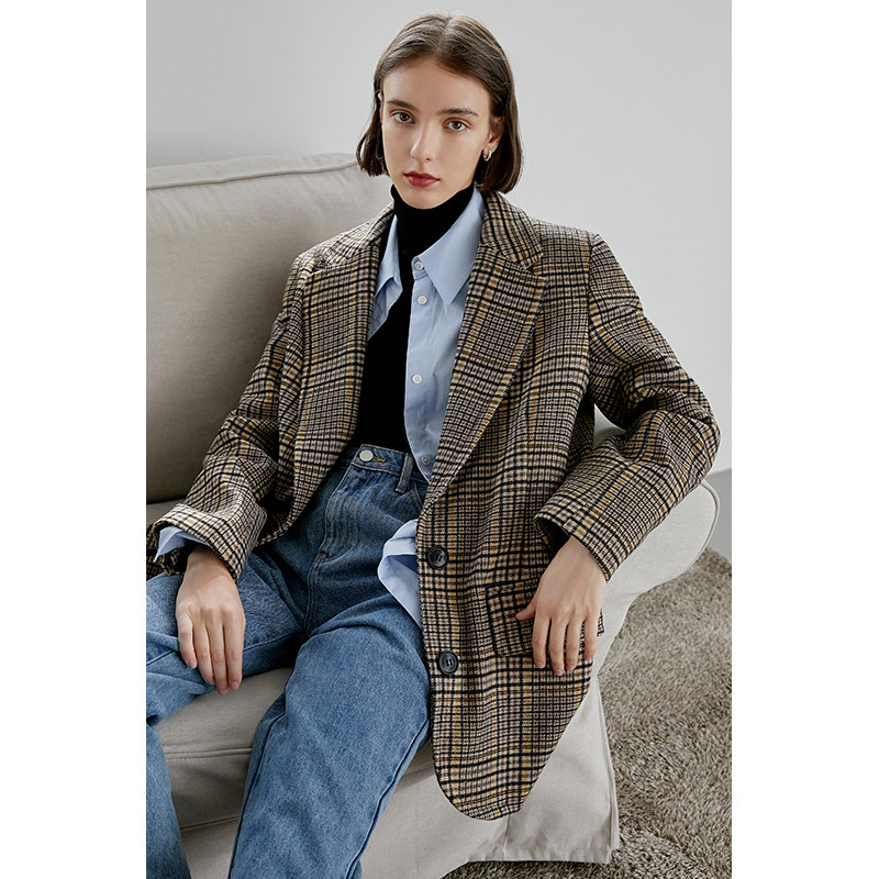 Fan Luo 2021 winter new casual fashion Joker loose padded tweed suit jacket jacket female