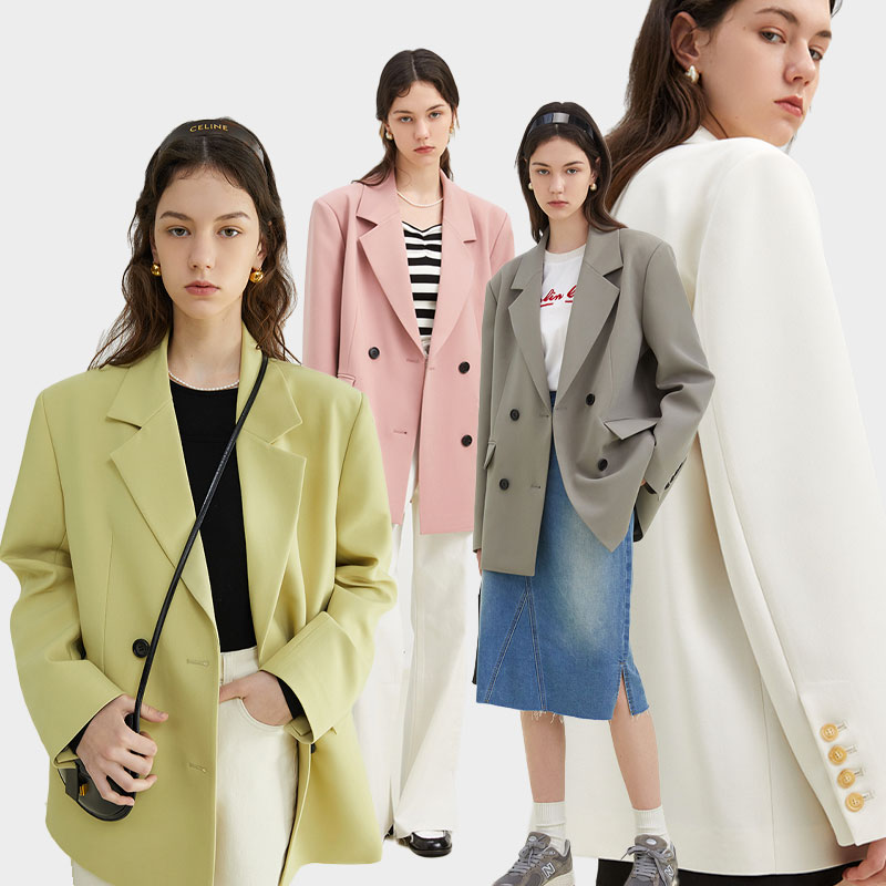 Van Lo 2022 Spring New Suit Jacket Woman Temperament White Advanced Texture Double-Row Buckle Loose Casual West Suit