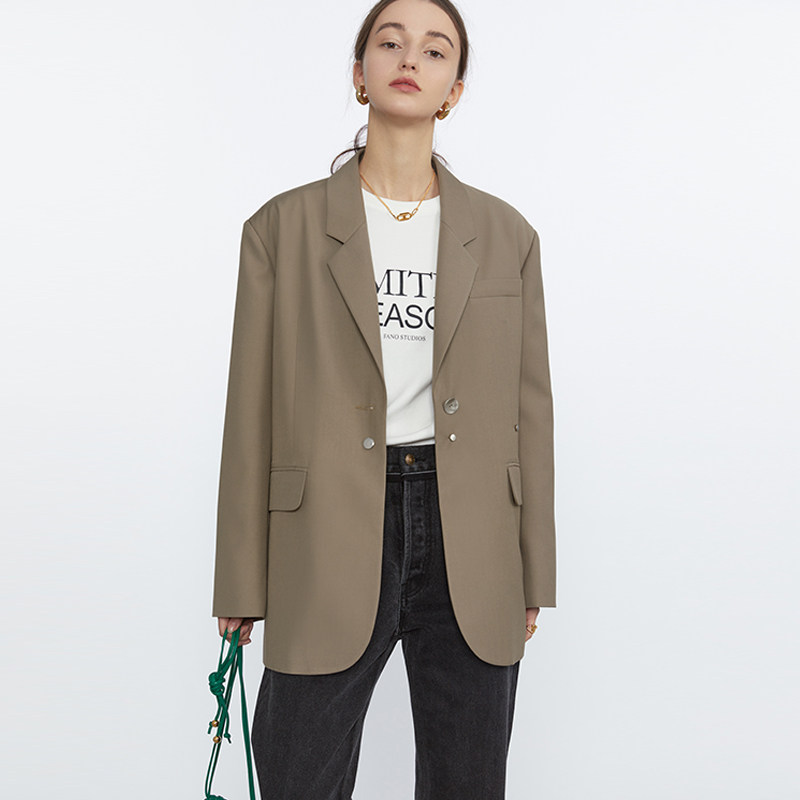 Van Losi Dress Coat Woman Spring Autumn 2022 New Advanced Fried Street Design Sensation Little Crowdbrown Curry Little Western Suit Blouse