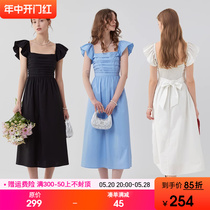 Fan Luo 2024 new summer style French square collar ruffle dress womens design waist high-end long skirt