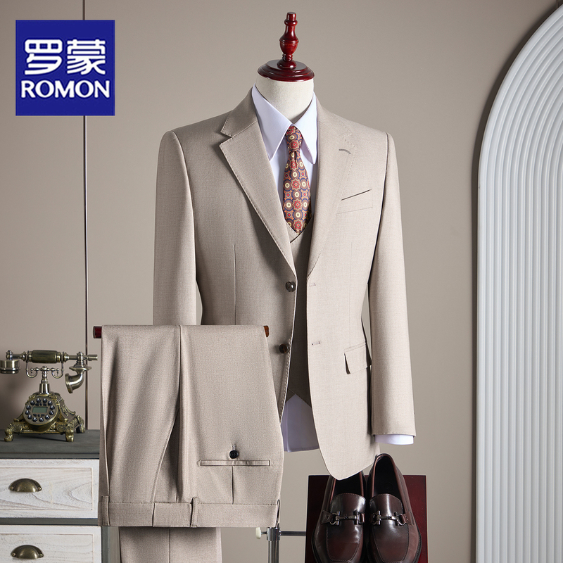 Romon High-End Lyocell Wool Suit Men's Formal Wear Groom Wedding Engagement Banquet Wedding Suit Dress