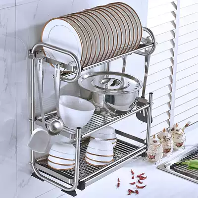 Bowl rack drain rack 304 stainless steel kitchen bowl rack double-layer household wall-mounted storage storage filter bowl rack
