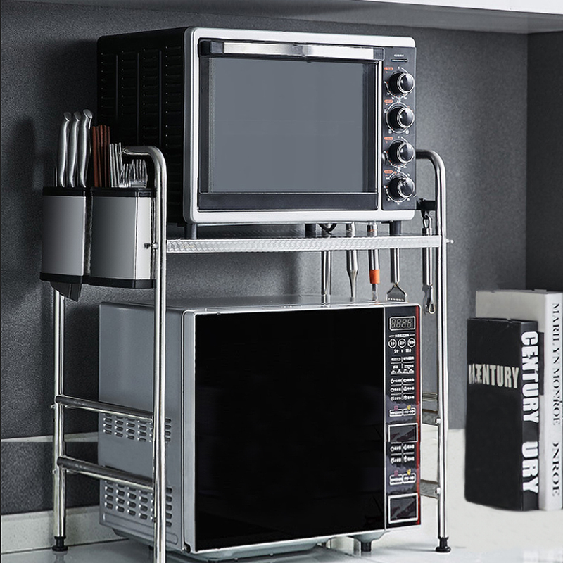 Kitchen shelf microwave oven rack floor-to-floor multifunctional single double-layer shelf non-perforated stainless steel oven shelf