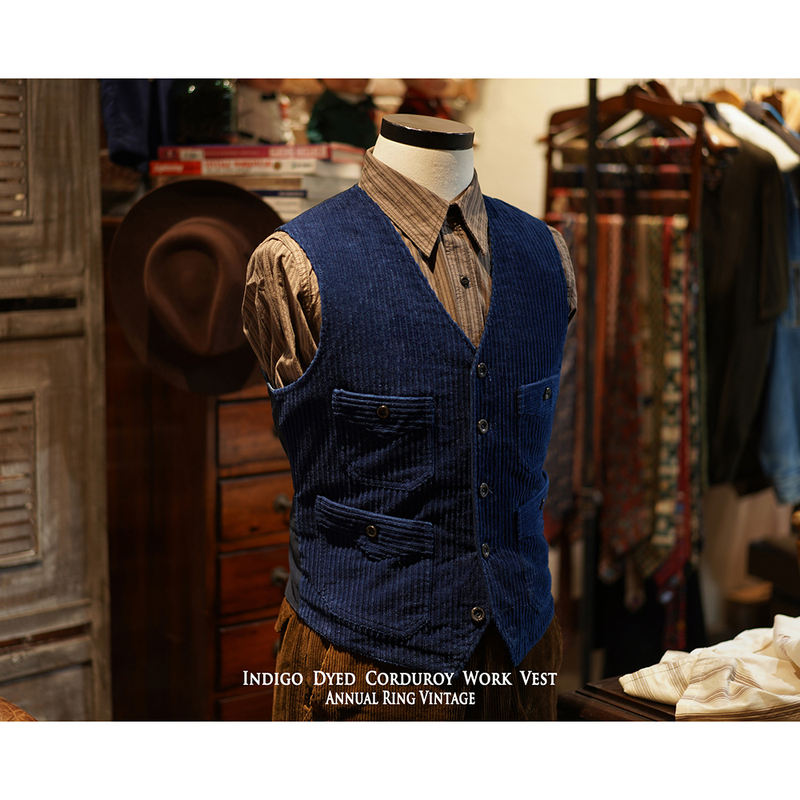 Annualring American Retro Indigo-Dyed Corduroy Work Vest Pure Cotton Spring and Autumn Casual Men's Clothing