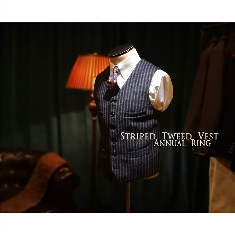 Annualring American Retro Striped Heavy Tweed Vest Pure Wool Tweed Slim Fit Vest for Men