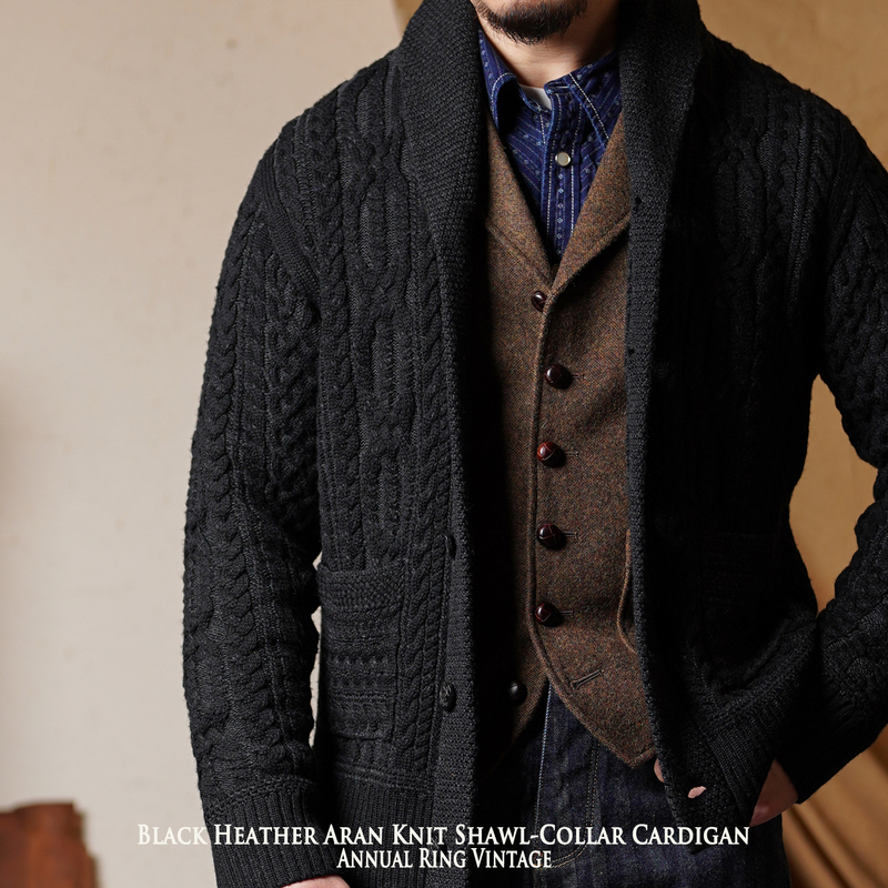 Vintage Merino Wool Sweater with Mandarin Collar, Heavy Thickened Autumn and Winter Knitted Cardigan for Men