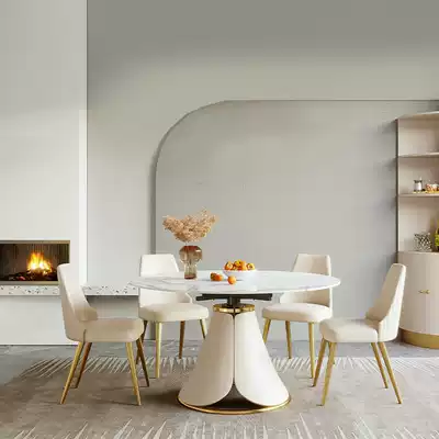 Modern light luxury Rock plate round table variable table home retractable folding square table round table dual-purpose table designer