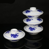 Jingdezhen Ceramic with Lid Closer Plate Vegetable Plate Household Blue and Flower Linglong Cover Bowl Set Microwave Chinese Soup Plate