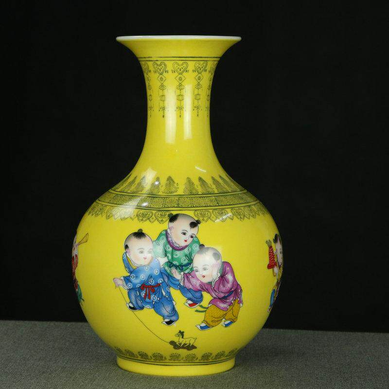 Jingdezhen Ceramic Ware Winter Melon Vase Yellow Glazed Rich auspicious 100 Sub-picturesque Living Room Book Room Swing Piece Decoration