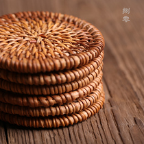 Hand-woven natural rattan mat can drenched tea set accessories tea pet cushion Japanese pot mat coaster mat mat dry bubble mat