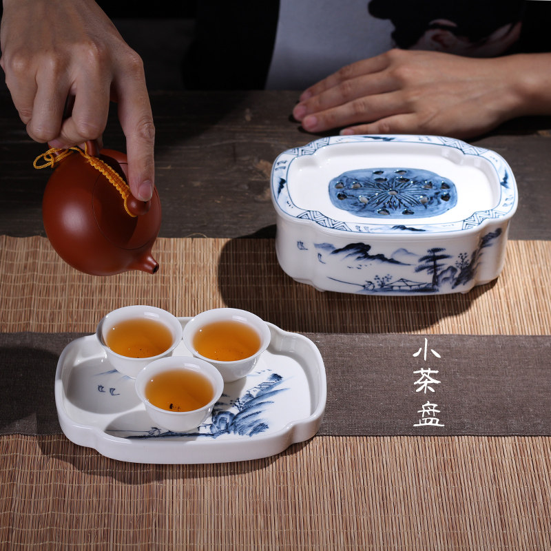 Chaoshan hand color tea boat dry bubble table water storage tea tray hand-painted ceramic kung fu tea set tray pot for home use