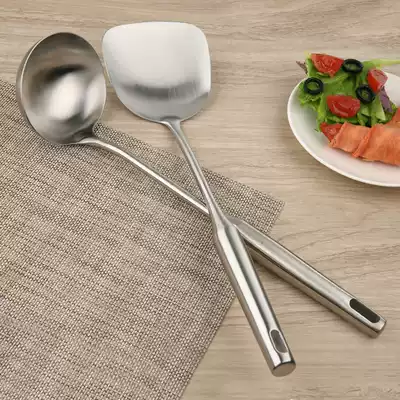 Stir-frying shovel stainless steel spatula soup spoon non-stick thick shovel kitchen utensils one-piece extended handle heat insulation