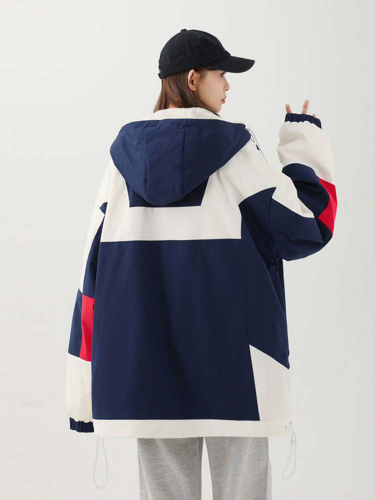 Tangshi Group Desso Patchwork Color-Blocking Workwear Hooded Cotton Jacket for Women, Winter Thickened Warm Cotton Coat, Cotton-Padded Jacket