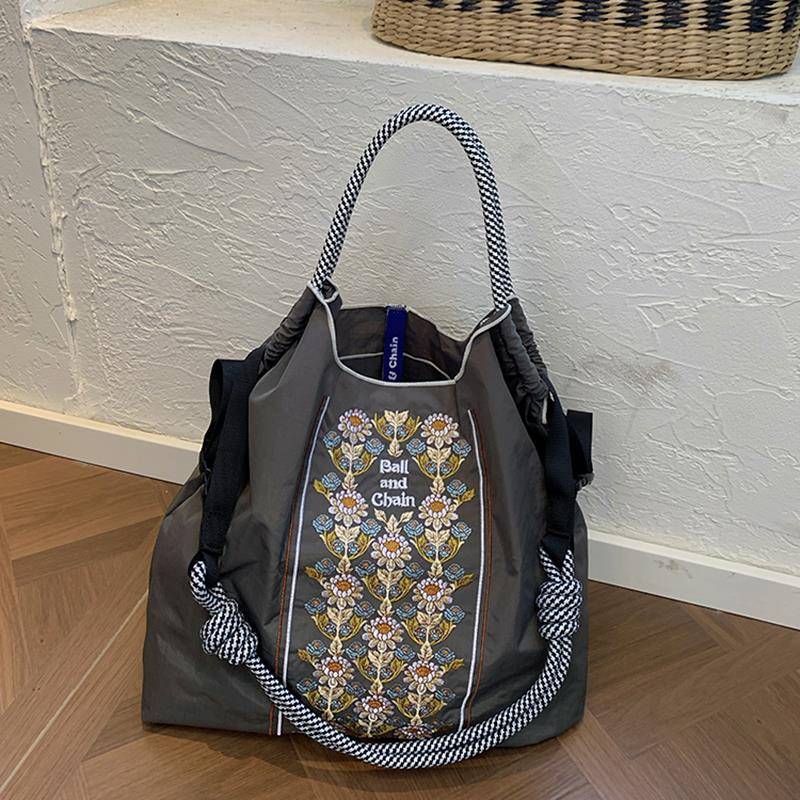 Japanese Ball Chain Floral Bouquet Embroidery Bag Eco-Friendly Bag Shopping Bag Nylon Tote Shoulder Crossbody Bag Japanese Ball Chain Floral Bouquet Embroidery Bag Eco-Friendly Bag Shopping Bag Nylon Tote Shoulder Crossbody Bag
