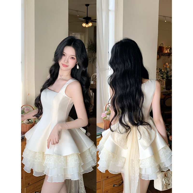 Blovelan Celine's Daughter Ruth's Same Style Sleeveless Dress with a Girly Bow and Trailing Puffy Skirt